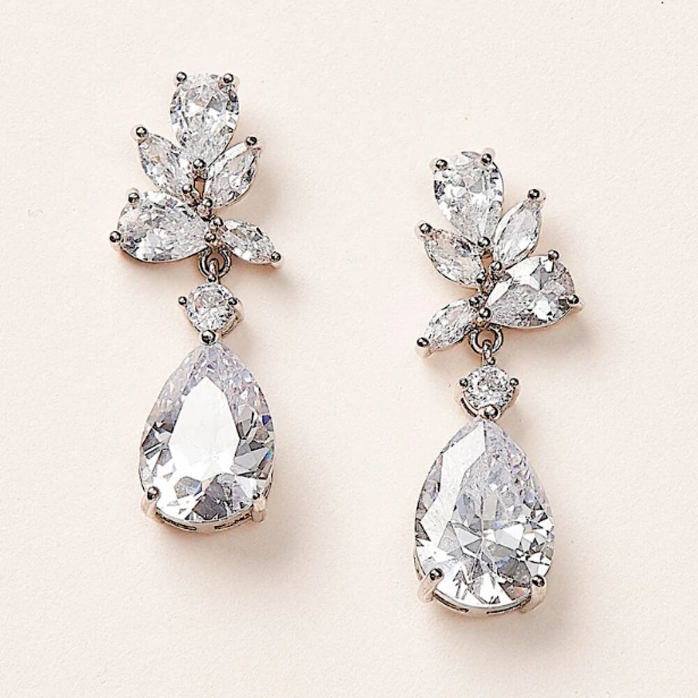 Anthropologie Silver Crystal Drop Earrings